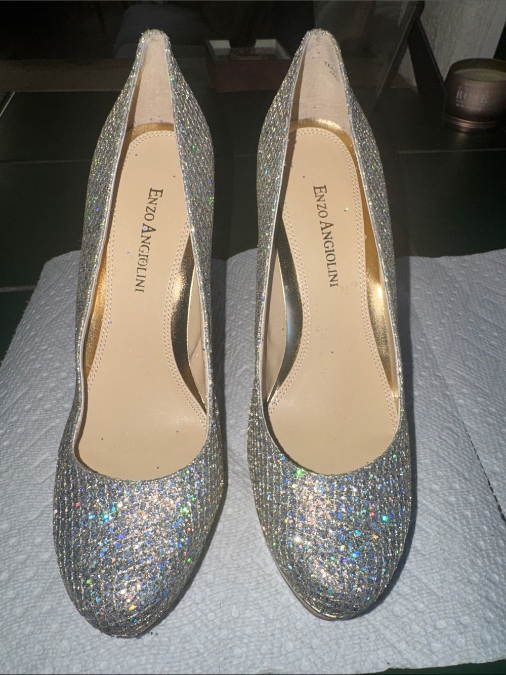 Enzo Angiolini Silver Glitter Pumps